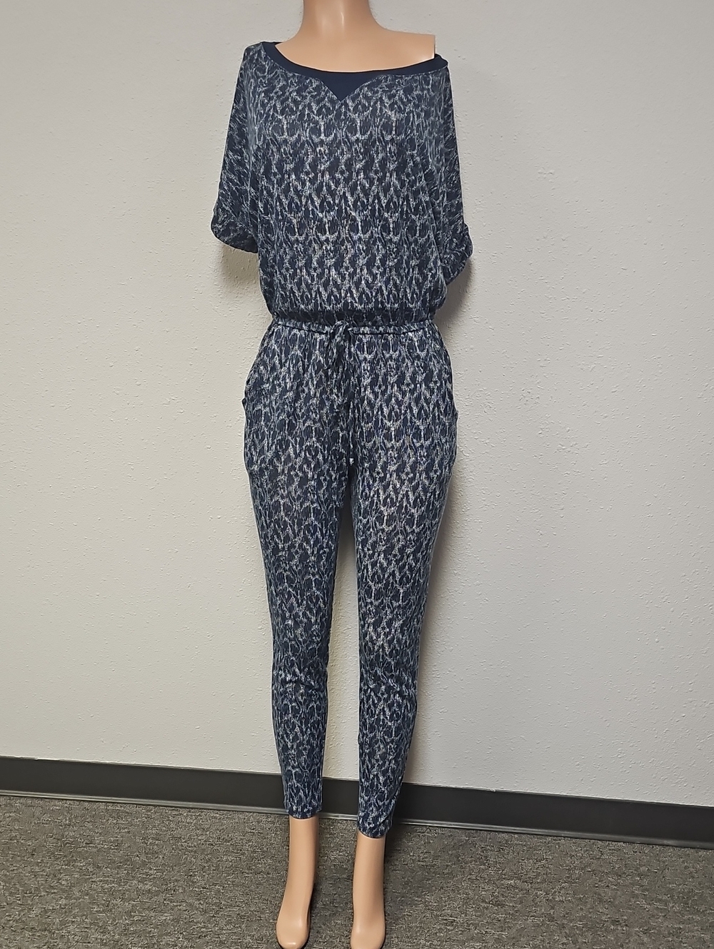 Xhilaration Navy Blue Printed Jumpsuit